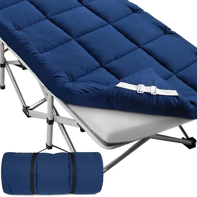Cot Mattress Topper (Improved Thickness), Quilted Cot Pads for Camping, Soft Comfortable Sleeping Cot Mattress Pad Only, Camping Mattress Pad 75"x30" for Camp Cot/Rv Bunk/Narrow Twin Beds, Navy