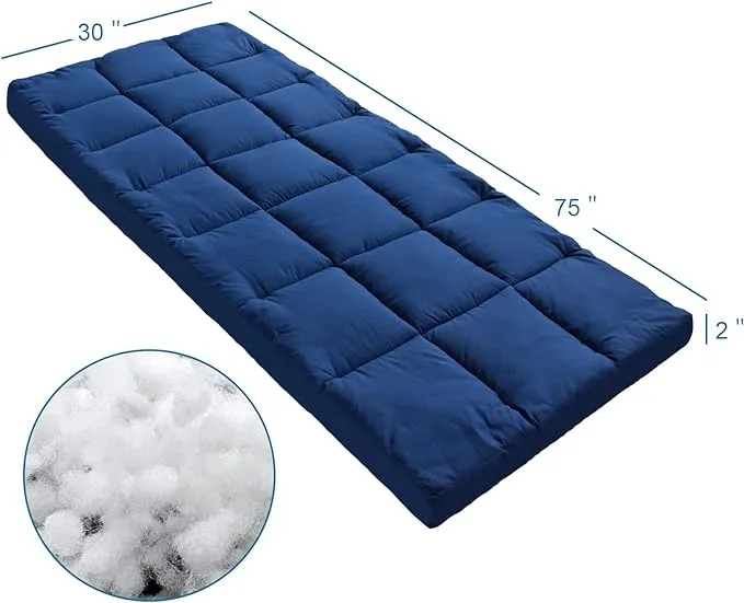 Cot Mattress Topper (Improved Thickness), Quilted Cot Pads for Camping, Soft Comfortable Sleeping Cot Mattress Pad Only, Camping Mattress Pad 75"x30" for Camp Cot/Rv Bunk/Narrow Twin Beds, Navy