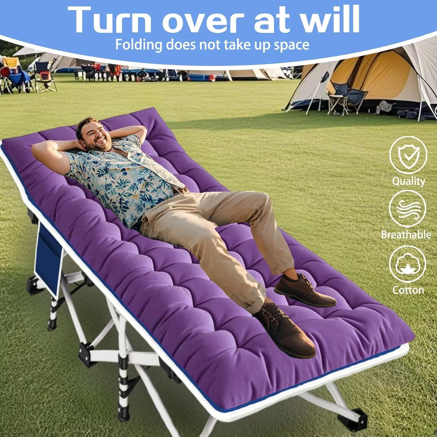 Cots for Sleeping with Pad Camping Cot with Comfortable Mattress Heavy Duty Camping Bed Sleeping Cot Include Carry Bag Camping Cots for Adults Kids Home Office Nap Indoor Outdoor