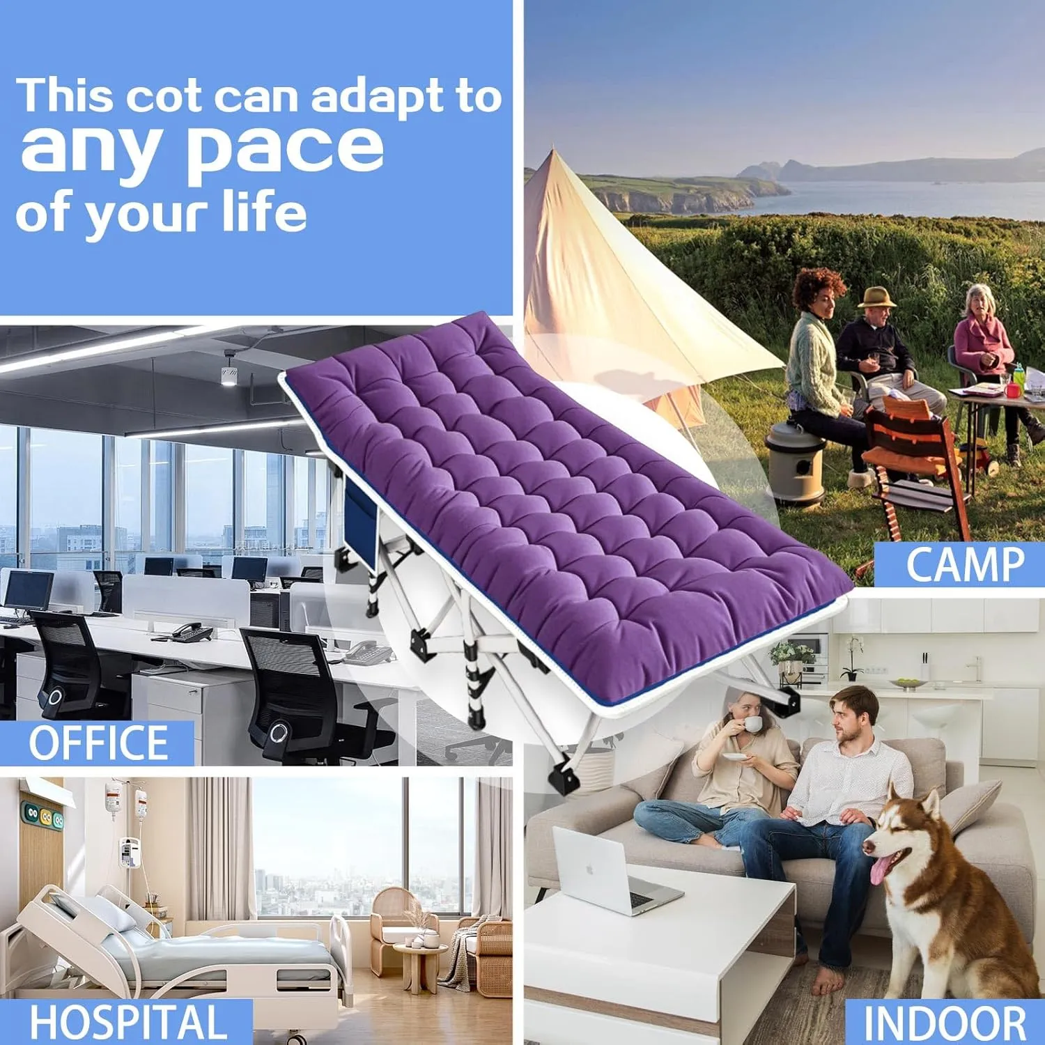 Cots for Sleeping with Pad Camping Cot with Comfortable Mattress Heavy Duty Camping Bed Sleeping Cot Include Carry Bag Camping Cots for Adults Kids Home Office Nap Indoor Outdoor