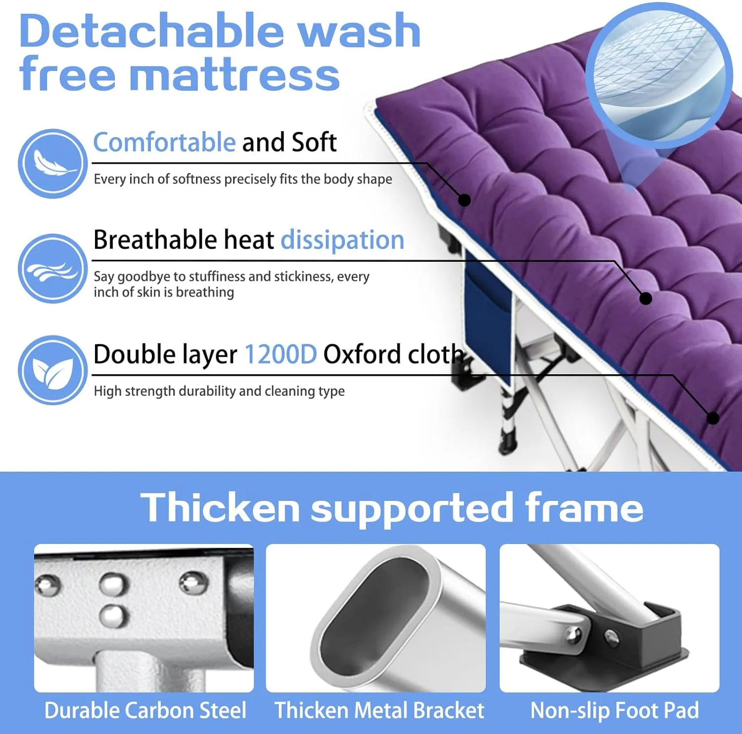 Cots for Sleeping with Pad Camping Cot with Comfortable Mattress Heavy Duty Camping Bed Sleeping Cot Include Carry Bag Camping Cots for Adults Kids Home Office Nap Indoor Outdoor