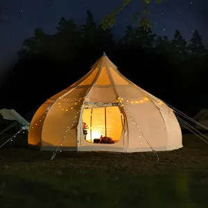 Cotton Canvas Bell Tent, Pyramid Yurt Tent with Stove Jack, 6-8 Person Large Glamping Tent for Camping, Hiking, Festival, Parties, Wedding, Music Festival