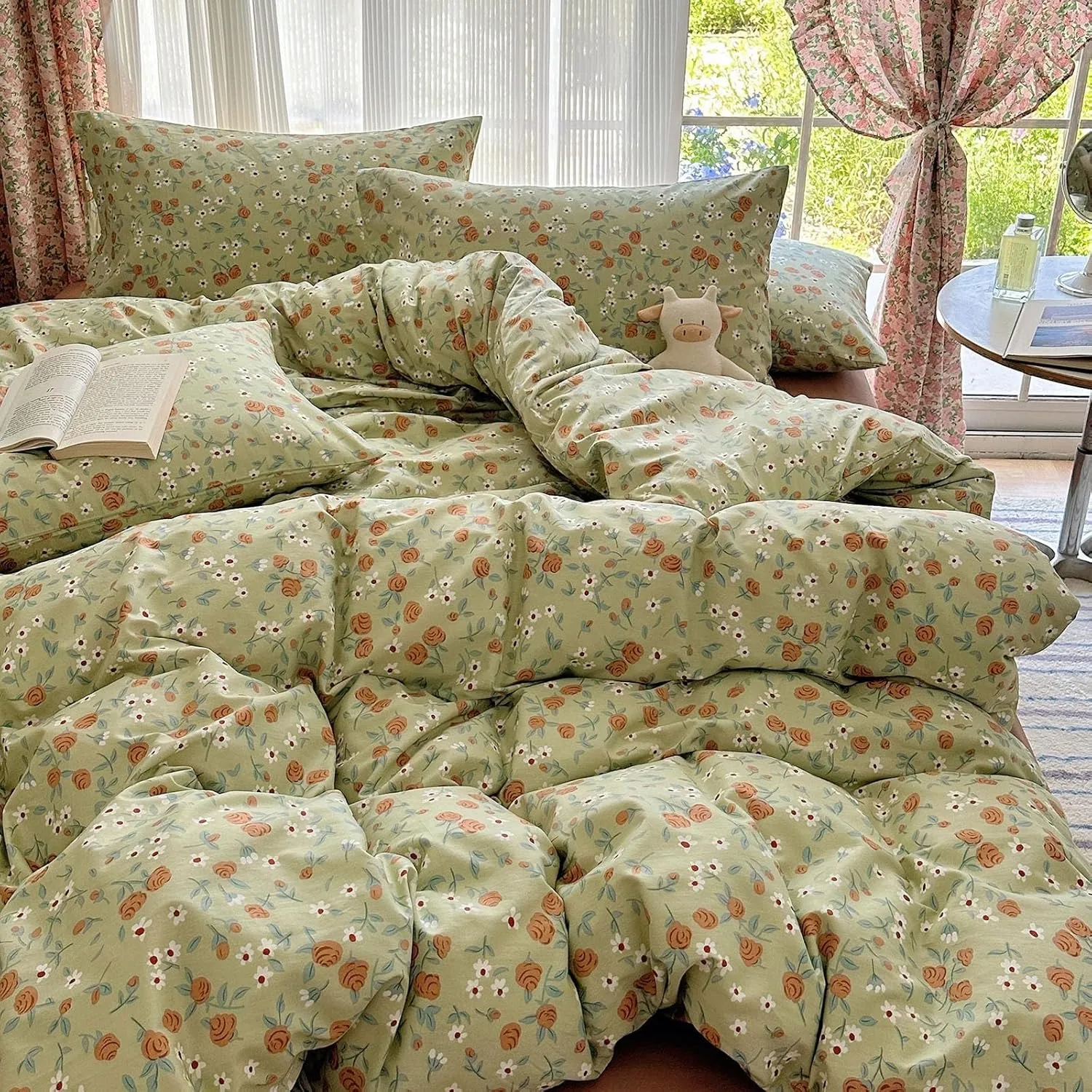 Cotton Comforter Set,100% Cotton Floral Bedding Set Lightweight Ultra Soft Fluffy Bed Comforter All Season,Bed Covers (B Twin)