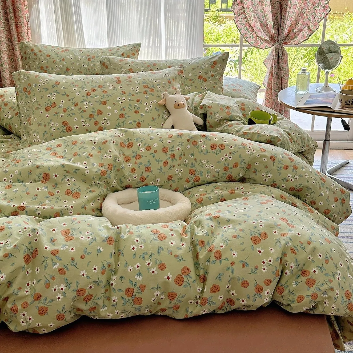 Cotton Comforter Set,100% Cotton Floral Bedding Set Lightweight Ultra Soft Fluffy Bed Comforter All Season,Bed Covers (B Twin)