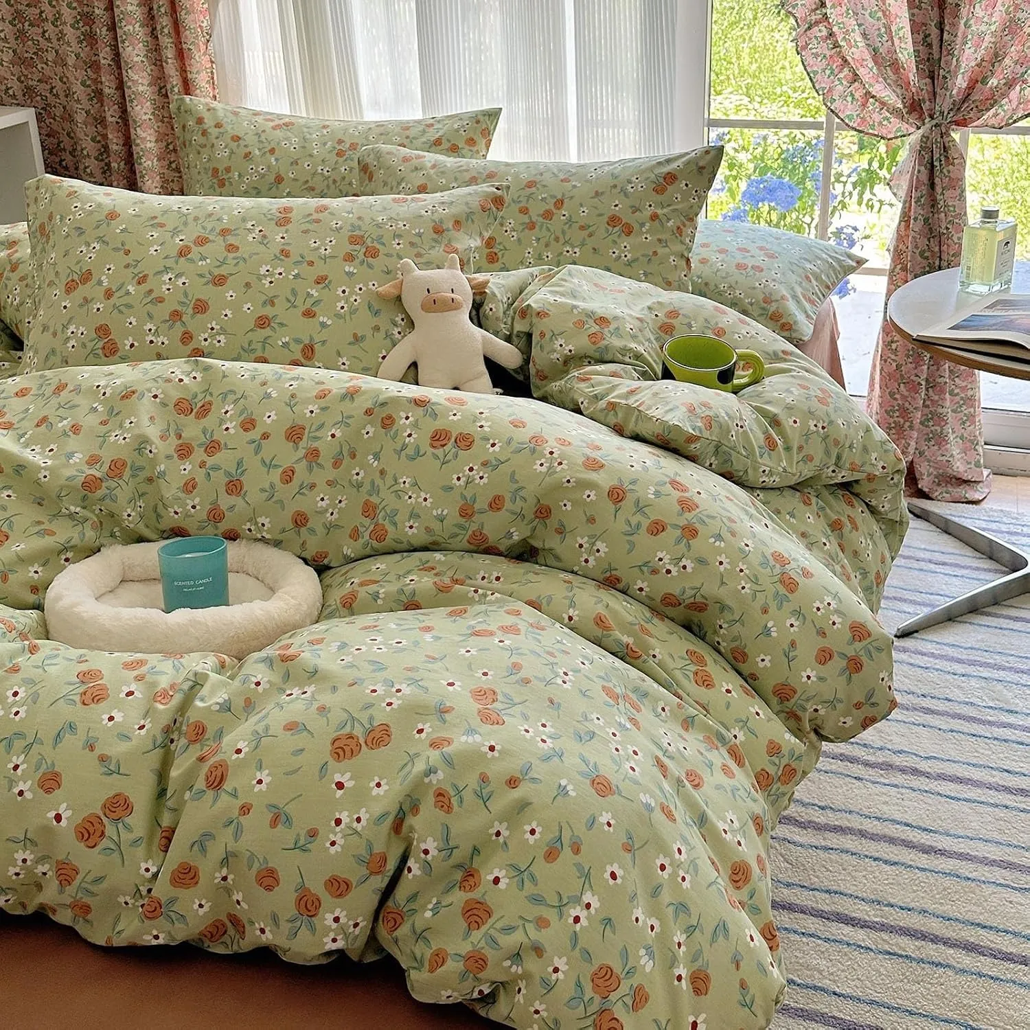 Cotton Comforter Set,100% Cotton Floral Bedding Set Lightweight Ultra Soft Fluffy Bed Comforter All Season,Bed Covers (B Twin)