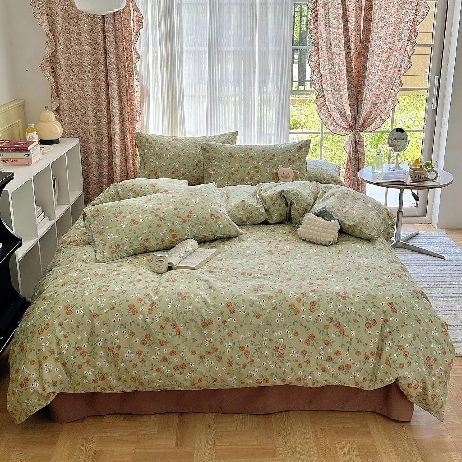 Cotton Comforter Set,100% Cotton Floral Bedding Set Lightweight Ultra Soft Fluffy Bed Comforter All Season,Bed Covers (B Twin)