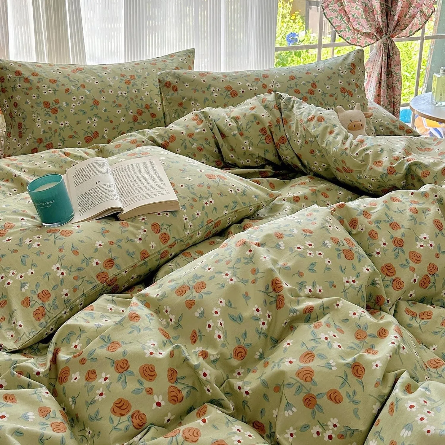 Cotton Comforter Set,100% Cotton Floral Bedding Set Lightweight Ultra Soft Fluffy Bed Comforter All Season,Bed Covers (B Twin)