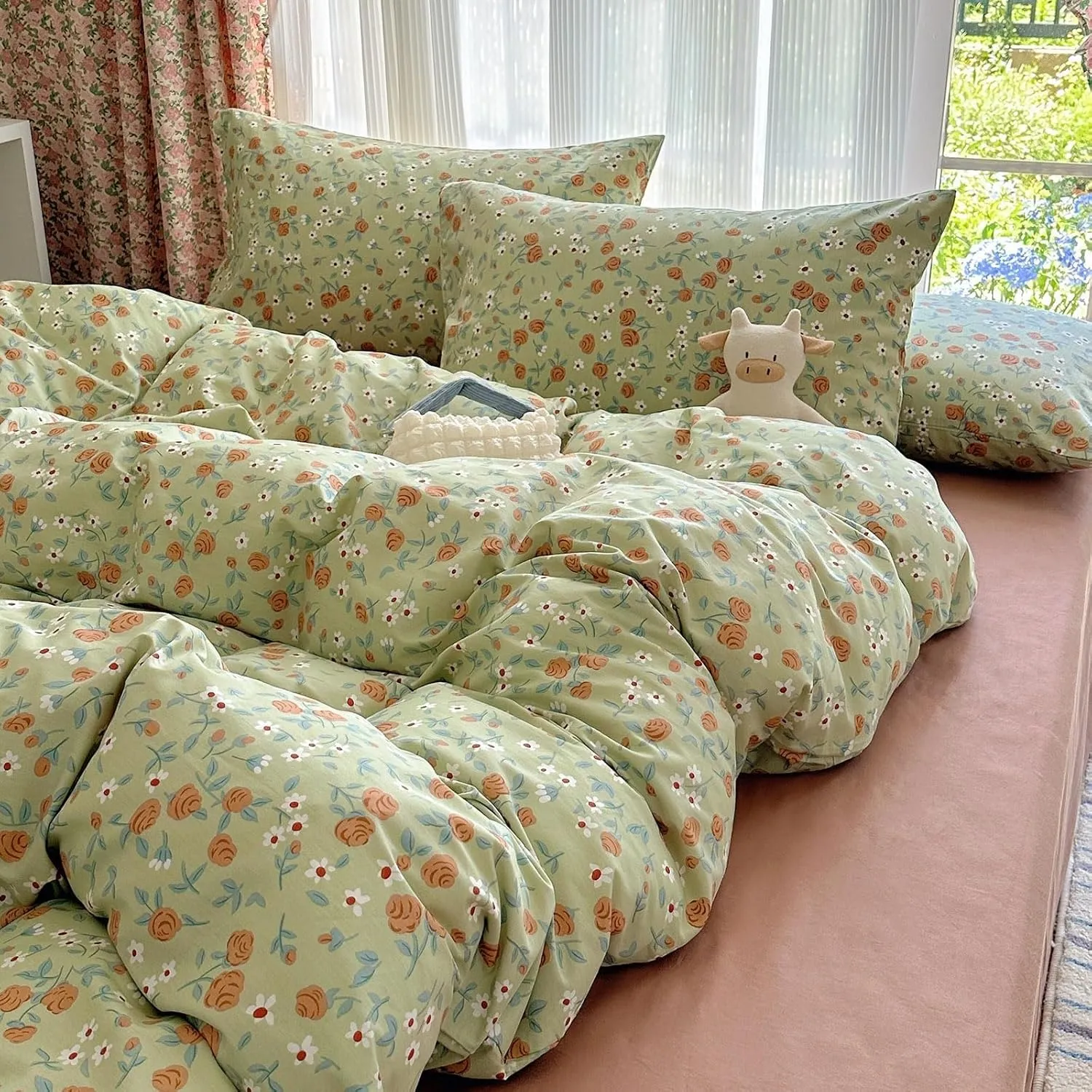 Cotton Comforter Set,100% Cotton Floral Bedding Set Lightweight Ultra Soft Fluffy Bed Comforter All Season,Bed Covers (B Twin)
