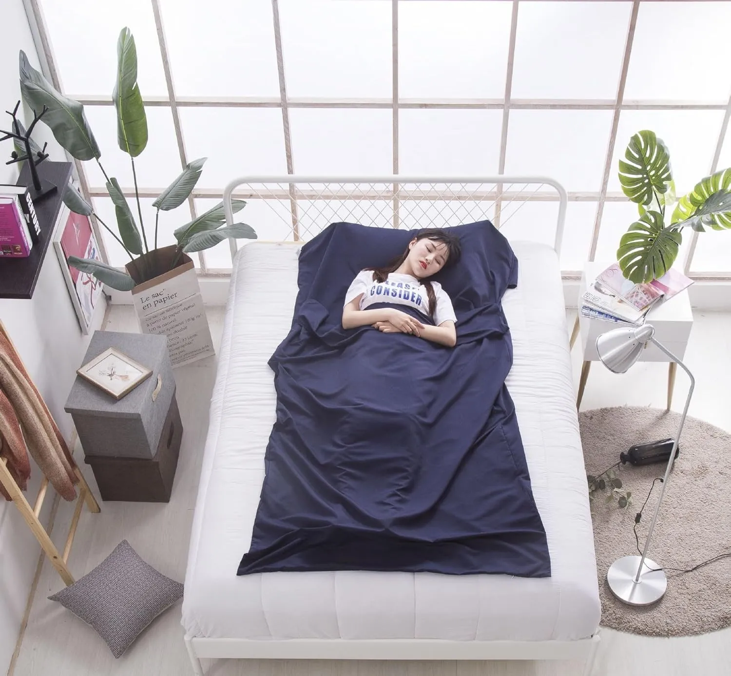 Cotton Sleeping Bag Liner Camping Sheets Camping Travel Bed for Youth Outdoor Picnic Travel Sheet for Travel, Youth Hostels, Picnic, Planes, Trains (Navy Blue, 83"X70.86")