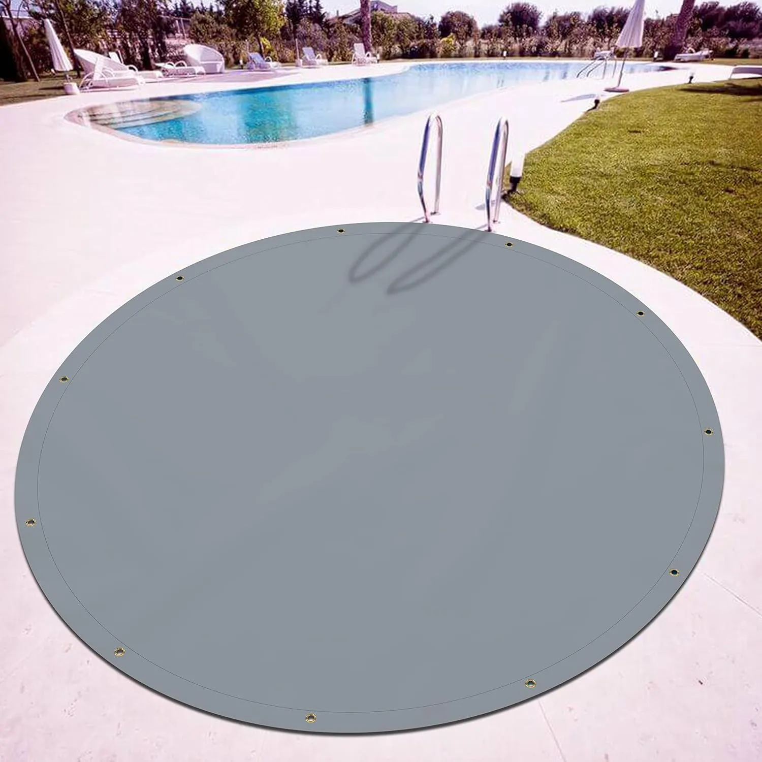 Covers & All Round Tarp Heavy Duty Waterproof 18 Oz PVC Polyester, Tear & UV Resistant Pool Cover, Multipurpose Use – Patio Garden Equipment, Sports Fields, Pet House, Tent (7ft Diameter, Gray)