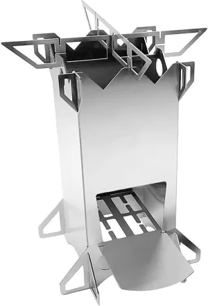 COYOUCO Camping Stove, Portable Folding Windproof Wood Burning Stove Compact Stainless Steel Camping Stove Outdoor Camping Hiking Backpacking Picnic BBQ