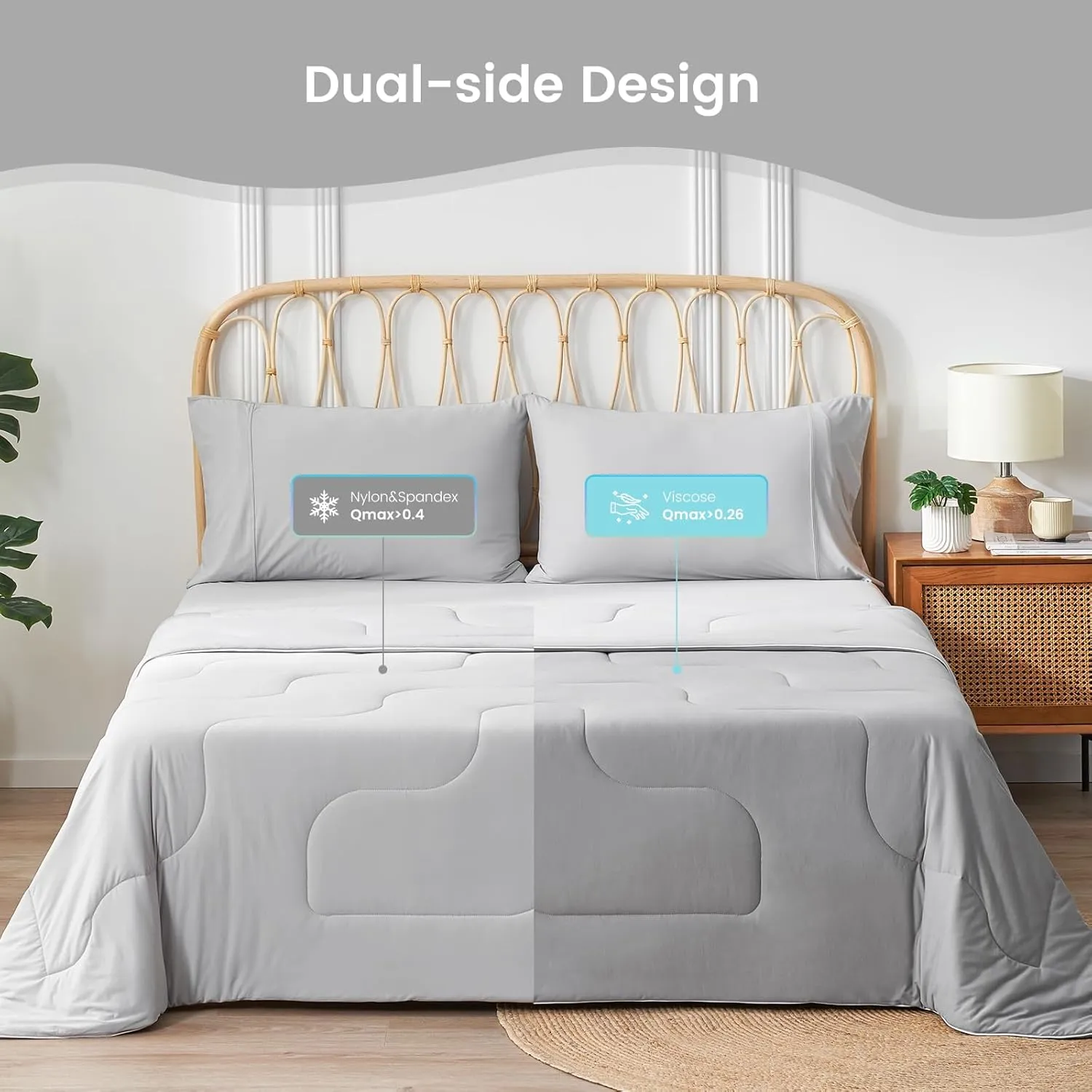 Cozy Bliss Cooling Comforter King Size, Double-Sided Cooling Blanket for Hot Sleepers and Night Sweats, Q-Max 0.4 Breathable Summer Comforter Quilt, Lightweight Soft Silky Smooth, Cool Grey