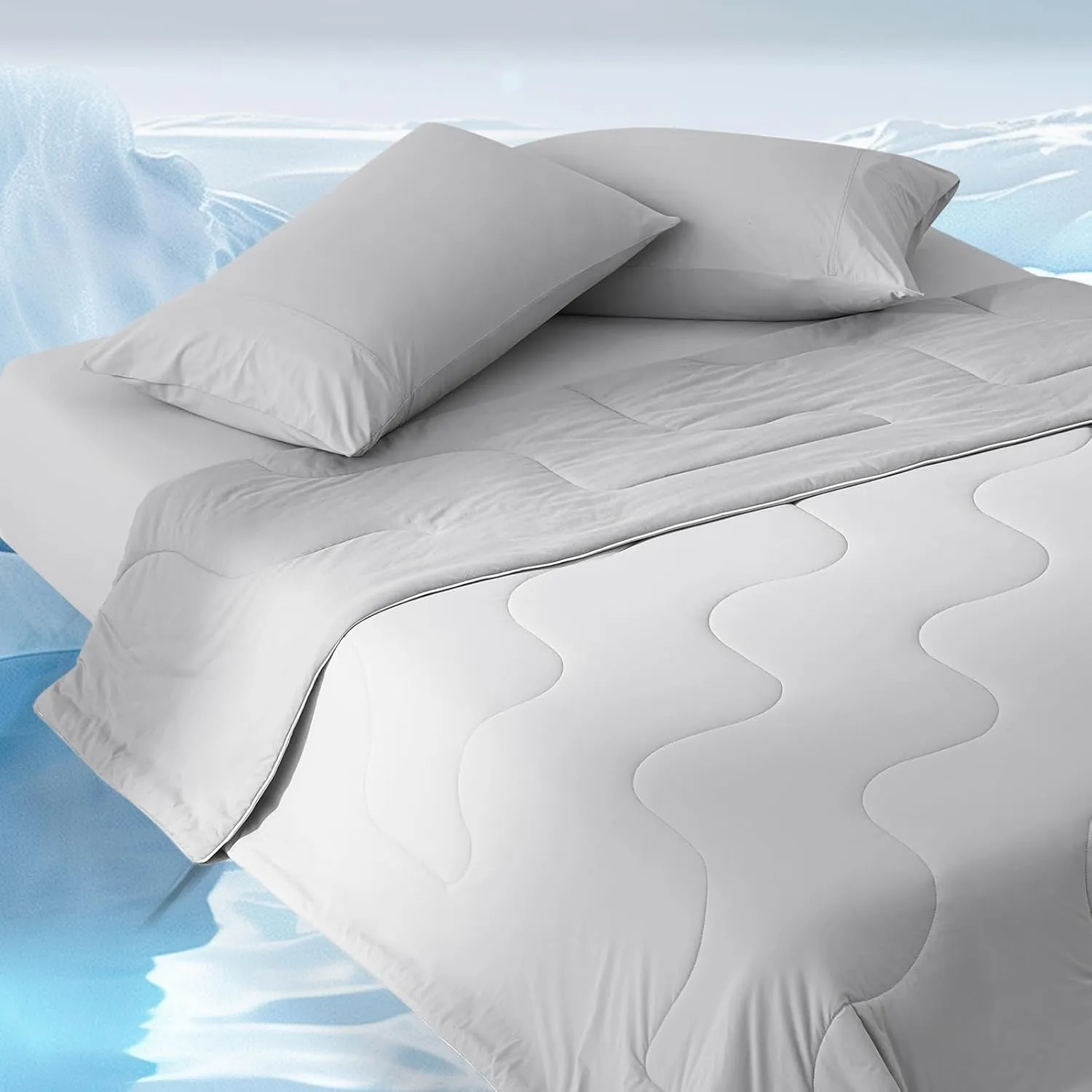 Cozy Bliss Cooling Comforter King Size, Double-Sided Cooling Blanket for Hot Sleepers and Night Sweats, Q-Max 0.4 Breathable Summer Comforter Quilt, Lightweight Soft Silky Smooth, Cool Grey