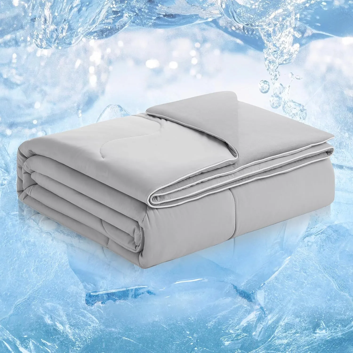 Cozy Bliss Cooling Comforter King Size, Double-Sided Cooling Blanket for Hot Sleepers and Night Sweats, Q-Max 0.4 Breathable Summer Comforter Quilt, Lightweight Soft Silky Smooth, Cool Grey