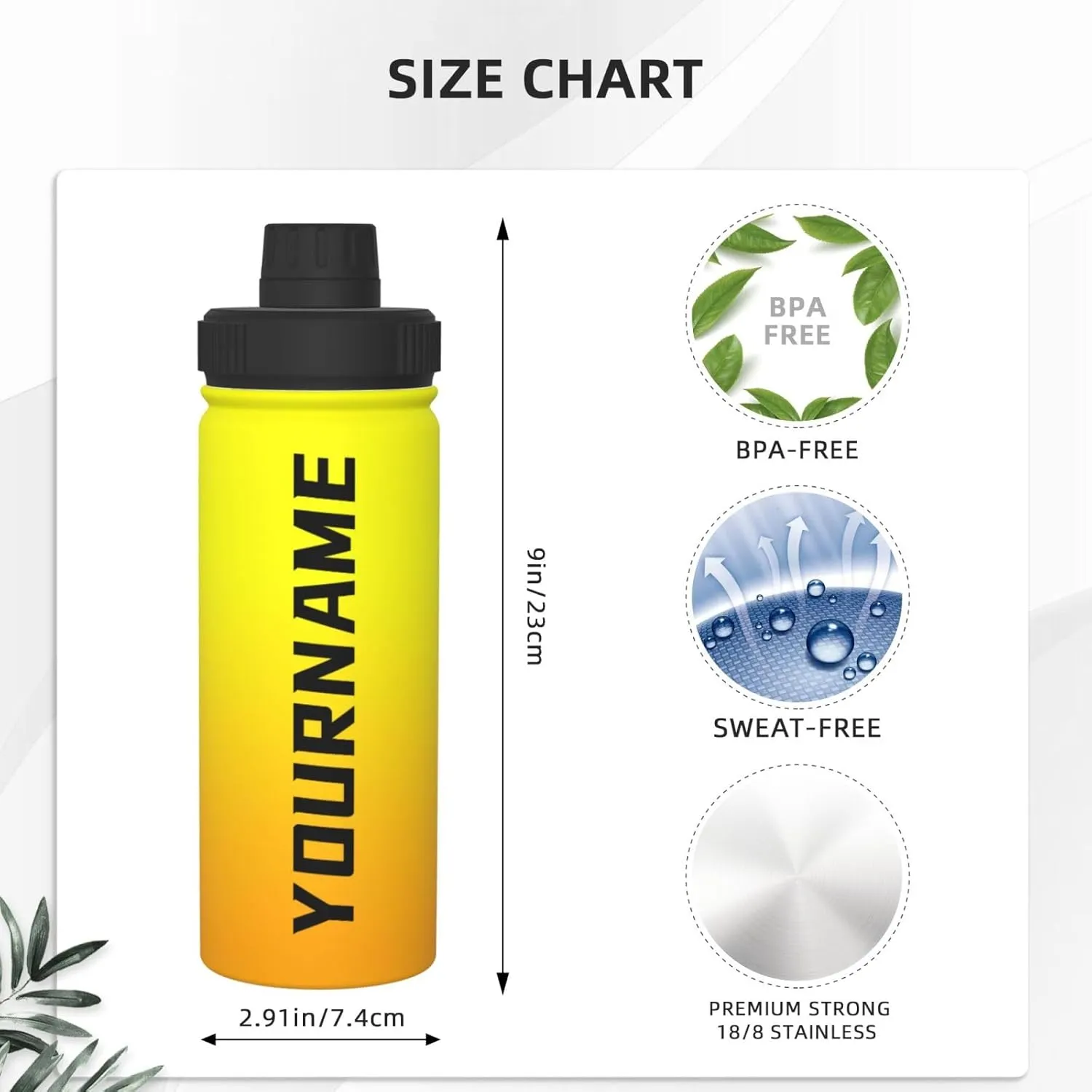 Customized 18 oz Insulated Stainless Steel Water Bottles Custom Name Sports Water Bottle for Hiking Gym Travel, Personalized Ombre Colors Flask