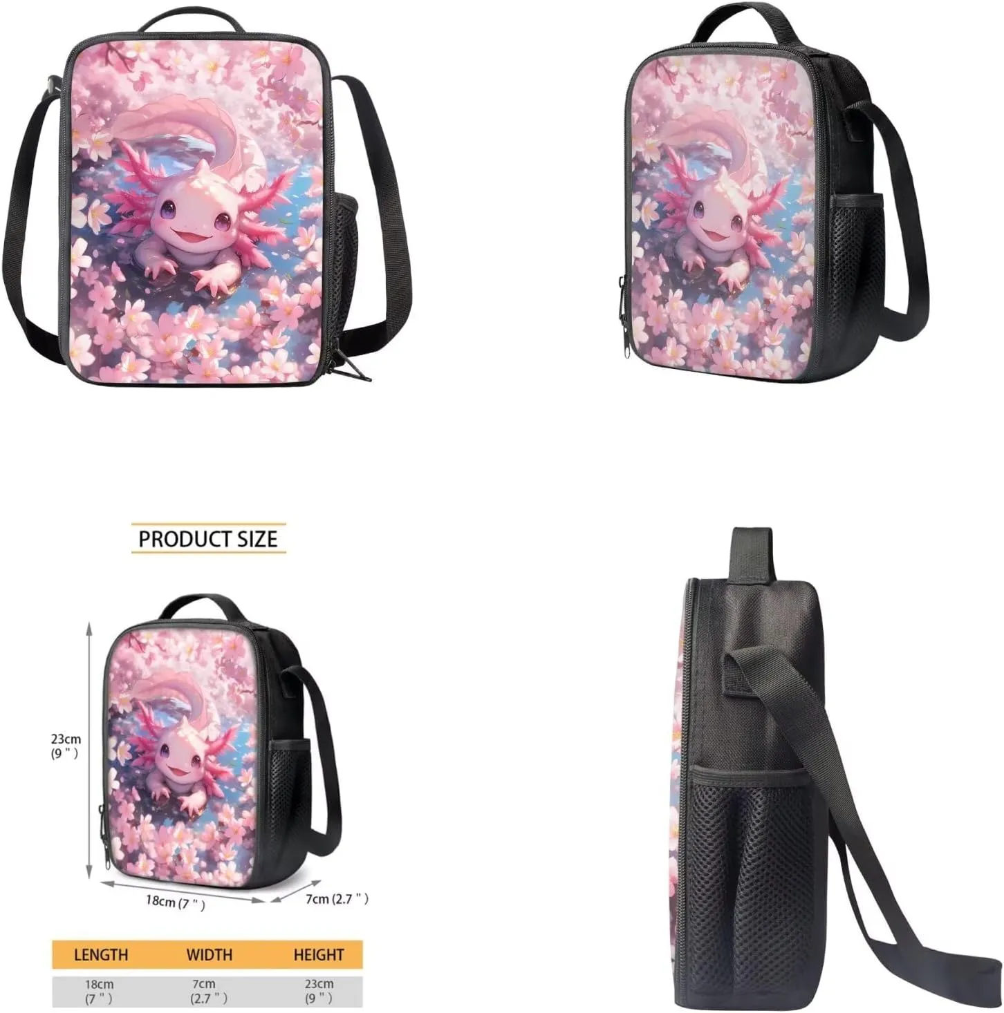 Cute Axolotl 6Th Grade Backpack for Boys 17 Inch Backpack and Lunch Bag Pencil Case Water Bottle Sleeve Set for Girls Ideal for Students Go To School Extracurricular Activities