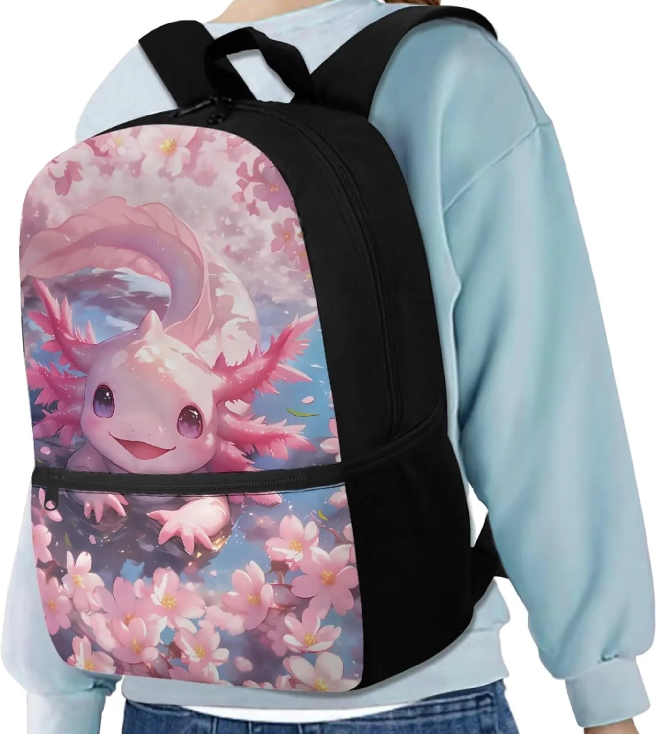 Cute Axolotl 6Th Grade Backpack for Boys 17 Inch Backpack and Lunch Bag Pencil Case Water Bottle Sleeve Set for Girls Ideal for Students Go To School Extracurricular Activities