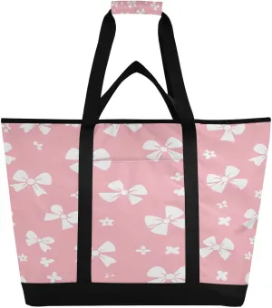 Cute Bow Tie Reusable Insulated Lunchbox Cooler Bag, Leakproof Kitchen Grocery Bag Collapsible Portable Cooler Tote Bag for Picnic, Camping, Office, Travel