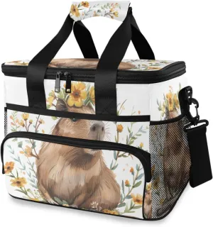 Cute Capybara Flower Cooler Bag Insulated Cooler Soft Sided Cooler 24 Can Portable Picnic Bag Large Leakproof Lunch Bag Box for Beach Grocery Camping Travel Car Men Women