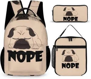 Cute Sleeping Pug Cute Backpack Set with Lunch Bag and Pencil Case Lightweight Bags Sets
