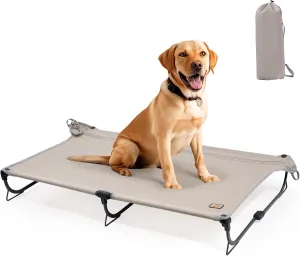 Daisy Cot, Large Foldable Elevated Dog Bed, Portable Raised Outdoor Folding Dog Cot, Cooling, Chew Proof, Waterproof, Heavy Duty Up to 160 Lbs for Camping/Home, Tan, 43"x27"x7”
