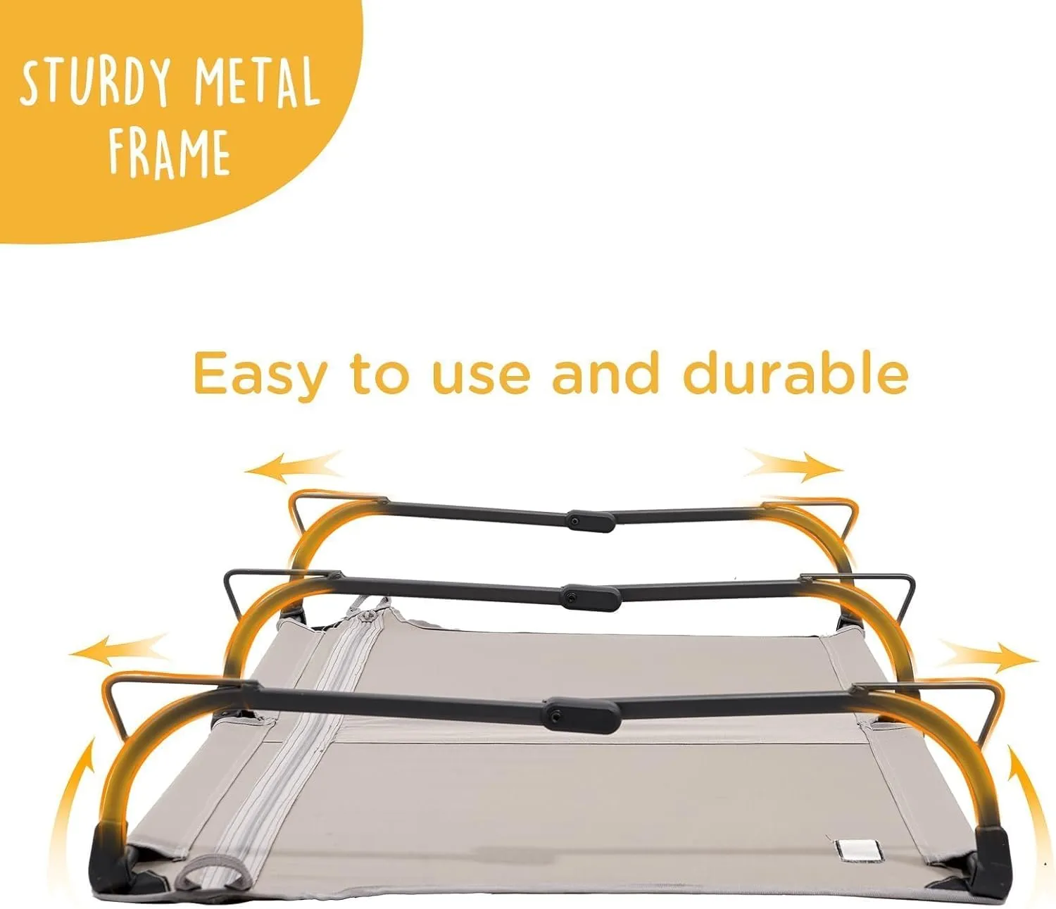 Daisy Cot, Large Foldable Elevated Dog Bed, Portable Raised Outdoor Folding Dog Cot, Cooling, Chew Proof, Waterproof, Heavy Duty Up to 160 Lbs for Camping/Home, Tan, 43"x27"x7”