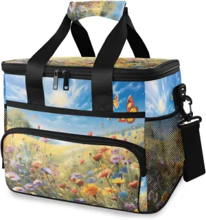 Daisy Sunflower Spring Flower Cooler Bag Insulated Cooler Soft Sided Cooler 24 Can Portable Picnic Bag Large Leakproof Lunch Bag Box for Beach Grocery Camping Travel Car Men Women