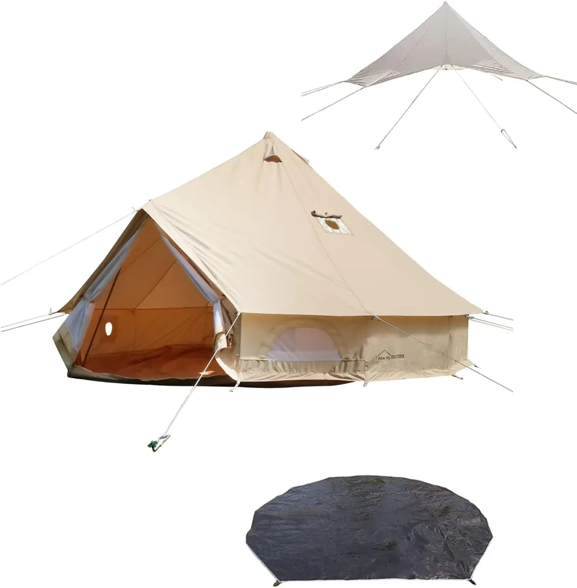 DANCHEL OUTDOOR 4 Season Canvas Bell Tent with Waterproof Rain Fly, Tent Footprint for 8 Person All Year Living,6M/20FT