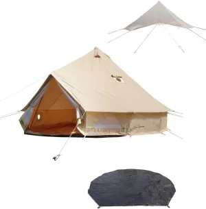 DANCHEL OUTDOOR 4 Season Canvas Bell Tent with Waterproof Rain Fly, Tent Footprint for 8 Person All Year Living,6M/20FT