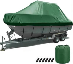 Deck Boat Covers,Trailerable Boat Cover Heavy Duty 600D Oxford Waterproof Center Console Cover Boat Tarp Fits V-Hull,Yacht,Tri-Hull,Fish & Ski Boat,Bass Boat(Size:14to16FT: 530x290cm), Green