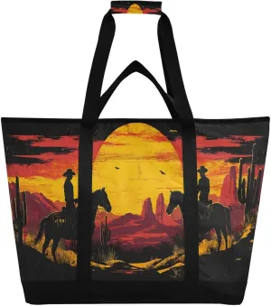 Desert America Troops Cowboy Reusable Insulated Lunchbox Cooler Bag, Leakproof Kitchen Grocery Bag Collapsible Portable Cooler Tote Bag for Picnic, Camping, Office, Travel