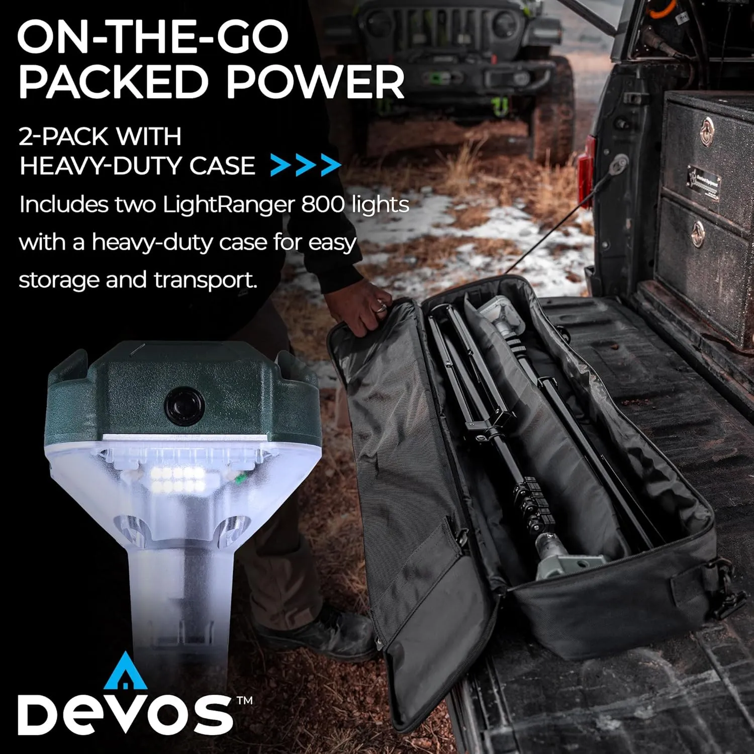 Devos Outdoor | LightRanger 800 Lumen Rechargeable Telescoping LED Lantern | 30 Hour Run Time | Illuminates a 40 Foot Diameter Area | 2 Pack with Padded Case