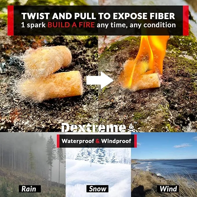 Dextreme Fire Plugs (200 Plugs) Waterproof Fire Starter for Campfires, Emergencies, Survival, Fire Pits, Grills | 5  Minute Burn | All Natural | Made in North America