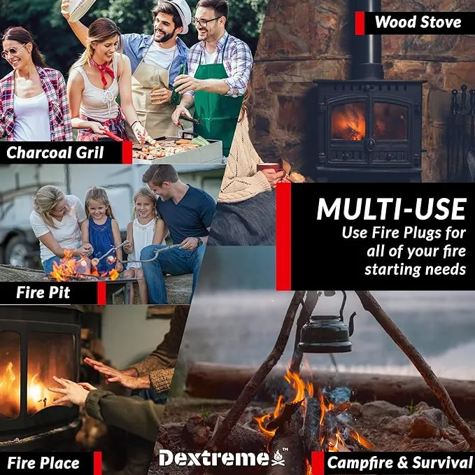 Dextreme Fire Plugs (200 Plugs) Waterproof Fire Starter for Campfires, Emergencies, Survival, Fire Pits, Grills | 5  Minute Burn | All Natural | Made in North America