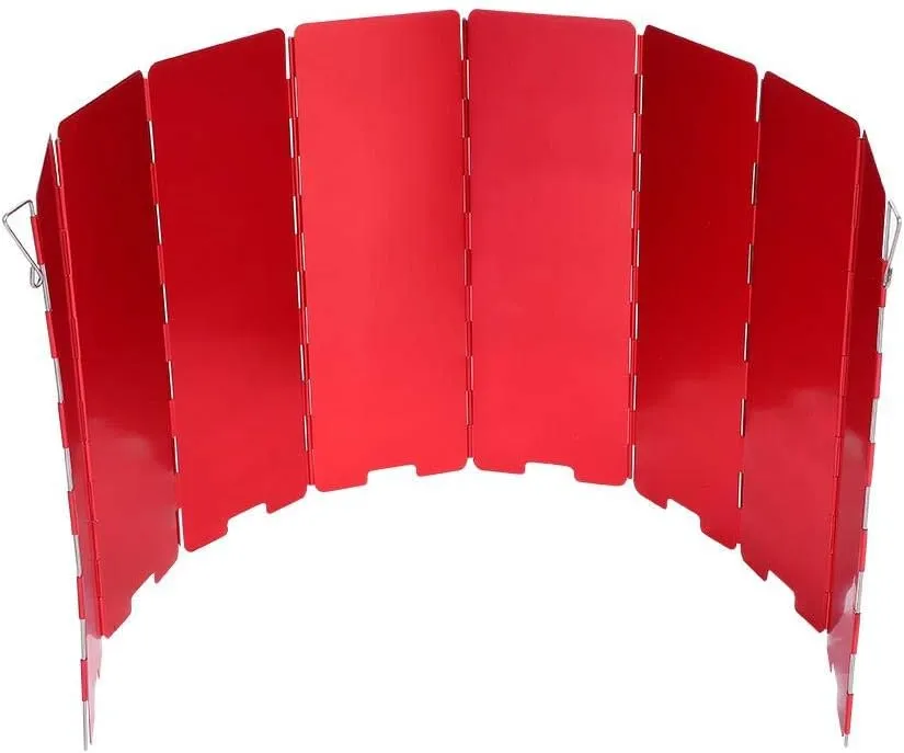 Dilwe Gas Stove Wind, Lightweight 8 Plate Folding Stove Windshield Backpacking Windscreen with Storage Box for Outdoor Picnic Grill Cooking(Red)