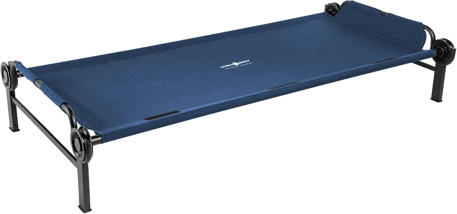 Disc-O-Bed XL Outdoor Modular 1 Person Single Camping Cot Portable Bed with 2 Height Options for Adults, Sleep Solution for Tents, Navy