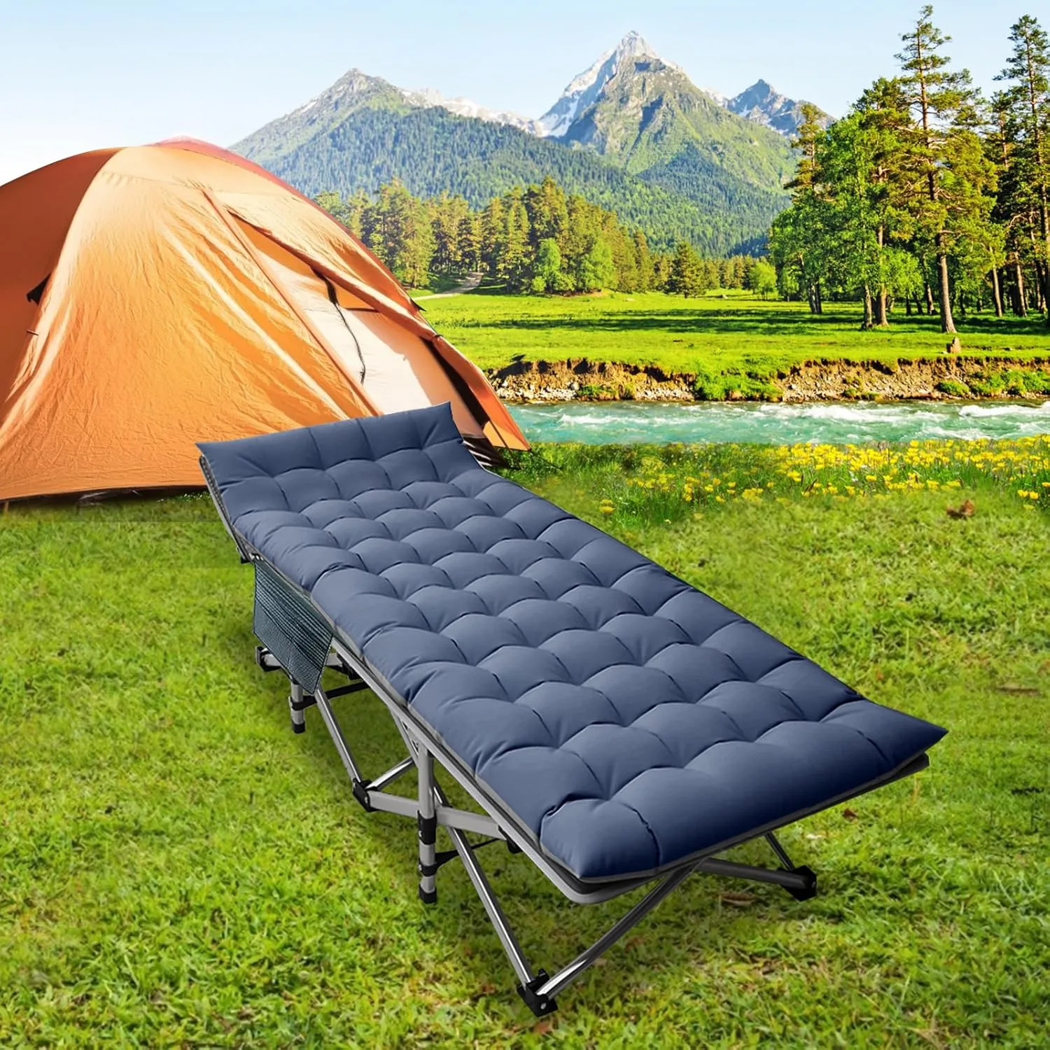 DoCred Oversized XXL Folding Camping Cot with Mattress, 2 Pack Heavy Duty Sleeping Cot Bed Portable Adults Outdoor Bed with Carry Bag, Travel Camp Cots