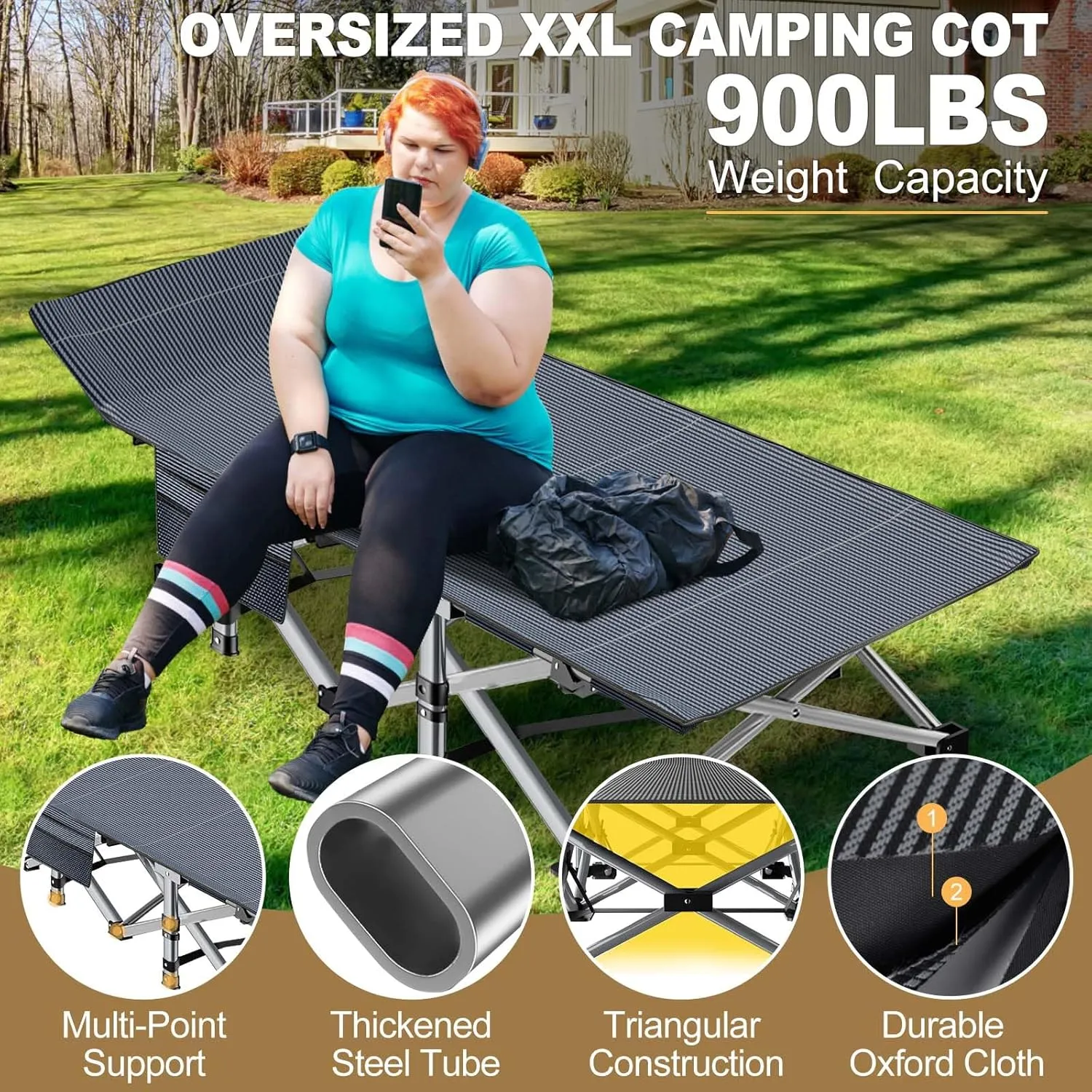 DoCred Oversized XXL Folding Camping Cot with Mattress, 2 Pack Heavy Duty Sleeping Cot Bed Portable Adults Outdoor Bed with Carry Bag, Travel Camp Cots