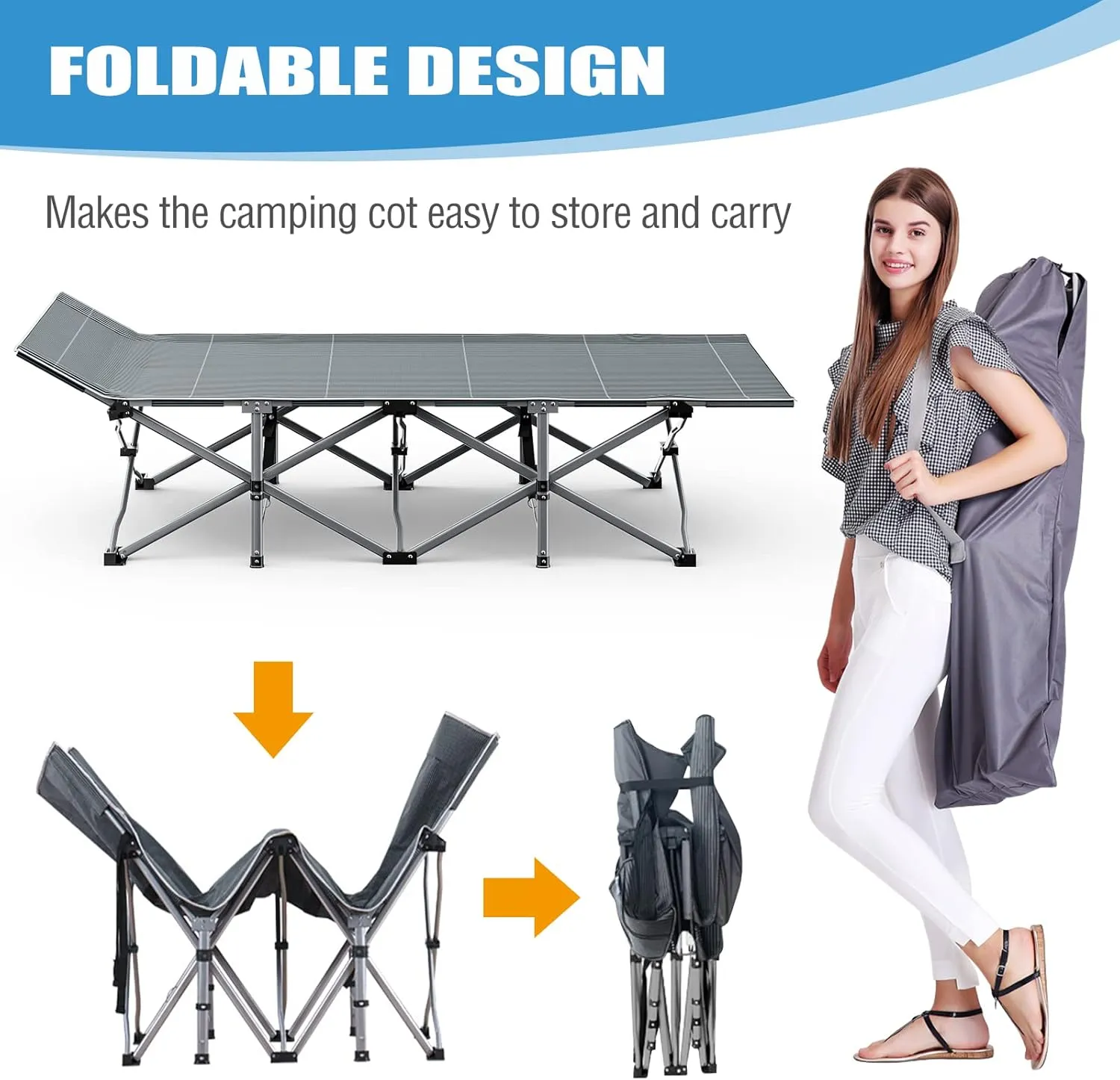 DoCred Oversized XXL Folding Camping Cot with Mattress, 2 Pack Heavy Duty Sleeping Cot Bed Portable Adults Outdoor Bed with Carry Bag, Travel Camp Cots