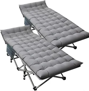 DoCred Oversized XXL Folding Camping Cot with Mattress, 2 Pack Heavy Duty Sleeping Cot Bed Portable Adults Outdoor Bed with Carry Bag, Travel Camp Cots
