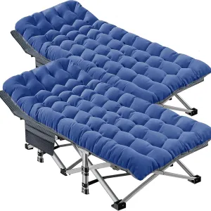 DoCred Oversized XXL Folding Camping Cot with Mattress, 2 Pack Heavy Duty Sleeping Cot Bed Portable Adults Outdoor Bed with Carry Bag, Travel Camp Cots
