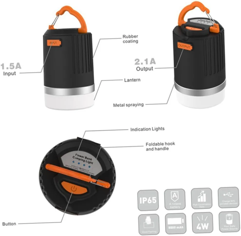 DOITOOL 2pcs Camping Lantern Power Bank Camping Light Led Camping Light Campfire Fishing Water Proof