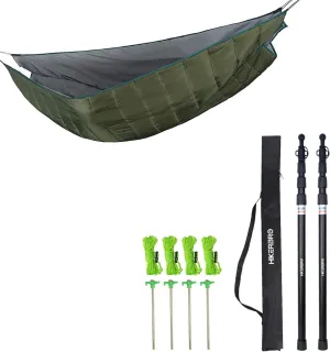 Double Hammock Underquilt, 4 Season Heavy Duty Under Quilt & 2 Telescoping Tarp Poles, Heavy Duty 7.67ft Aluminum Tent Poles for Tarp with Rubber Cap