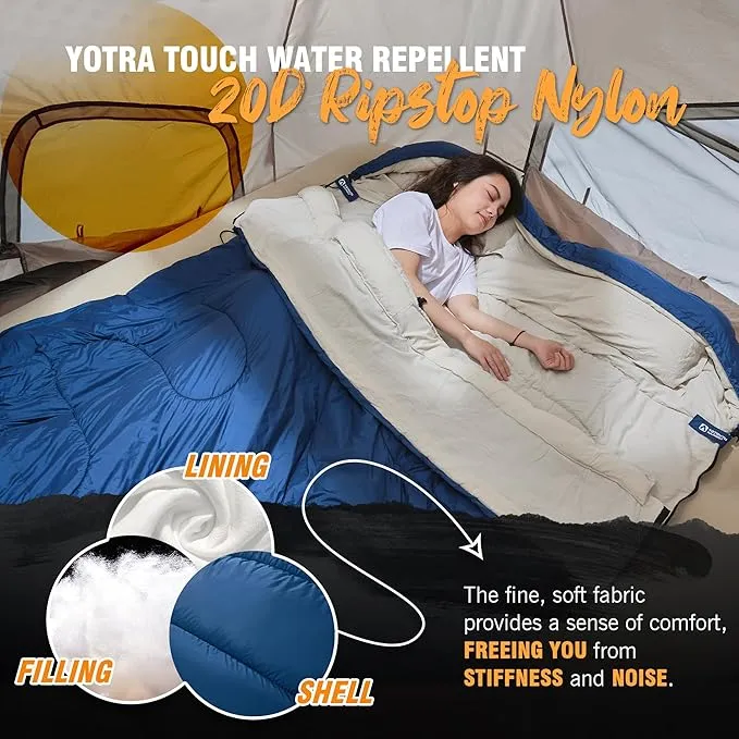 Double Sleeping Bag with Pillow for Adults 3 Season Queen Size Two Person Sleeping Bag Cold Weather Camping Sleeping Bag Camping Essentials Camping Gear Camping Accessories