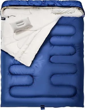 Double Sleeping Bag with Pillow for Adults 3 Season Queen Size Two Person Sleeping Bag Cold Weather Camping Sleeping Bag Camping Essentials Camping Gear Camping Accessories