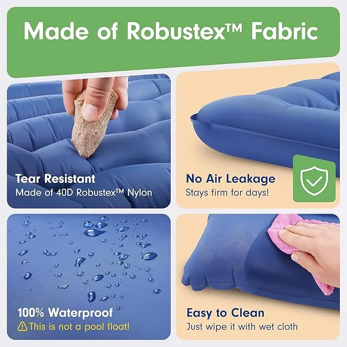 Double Sleeping Pad Extra Big 78”x54” - Camping Mattress 2 Person, Thick Blow Up Mattress w/ 6” Thick Sleeping Pads Camping Pillows - Camping Mat for up to 800 lb - Repair Patches Included