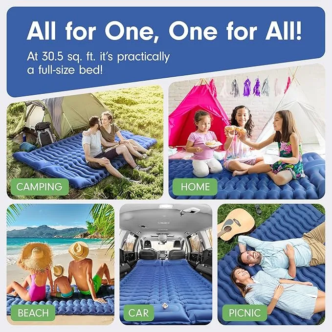 Double Sleeping Pad Extra Big 78”x54” - Camping Mattress 2 Person, Thick Blow Up Mattress w/ 6” Thick Sleeping Pads Camping Pillows - Camping Mat for up to 800 lb - Repair Patches Included