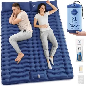 Double Sleeping Pad Extra Big 78”x54” - Camping Mattress 2 Person, Thick Blow Up Mattress w/ 6” Thick Sleeping Pads Camping Pillows - Camping Mat for up to 800 lb - Repair Patches Included