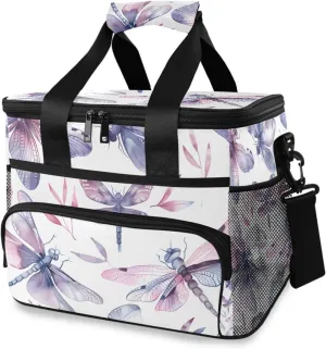 Dragonflies Pink Watercolor Cooler Bag Insulated Cooler Soft Sided Cooler 24 Can Portable Picnic Bag Large Leakproof Lunch Bag Box for Beach Grocery Camping Travel Car Men Women