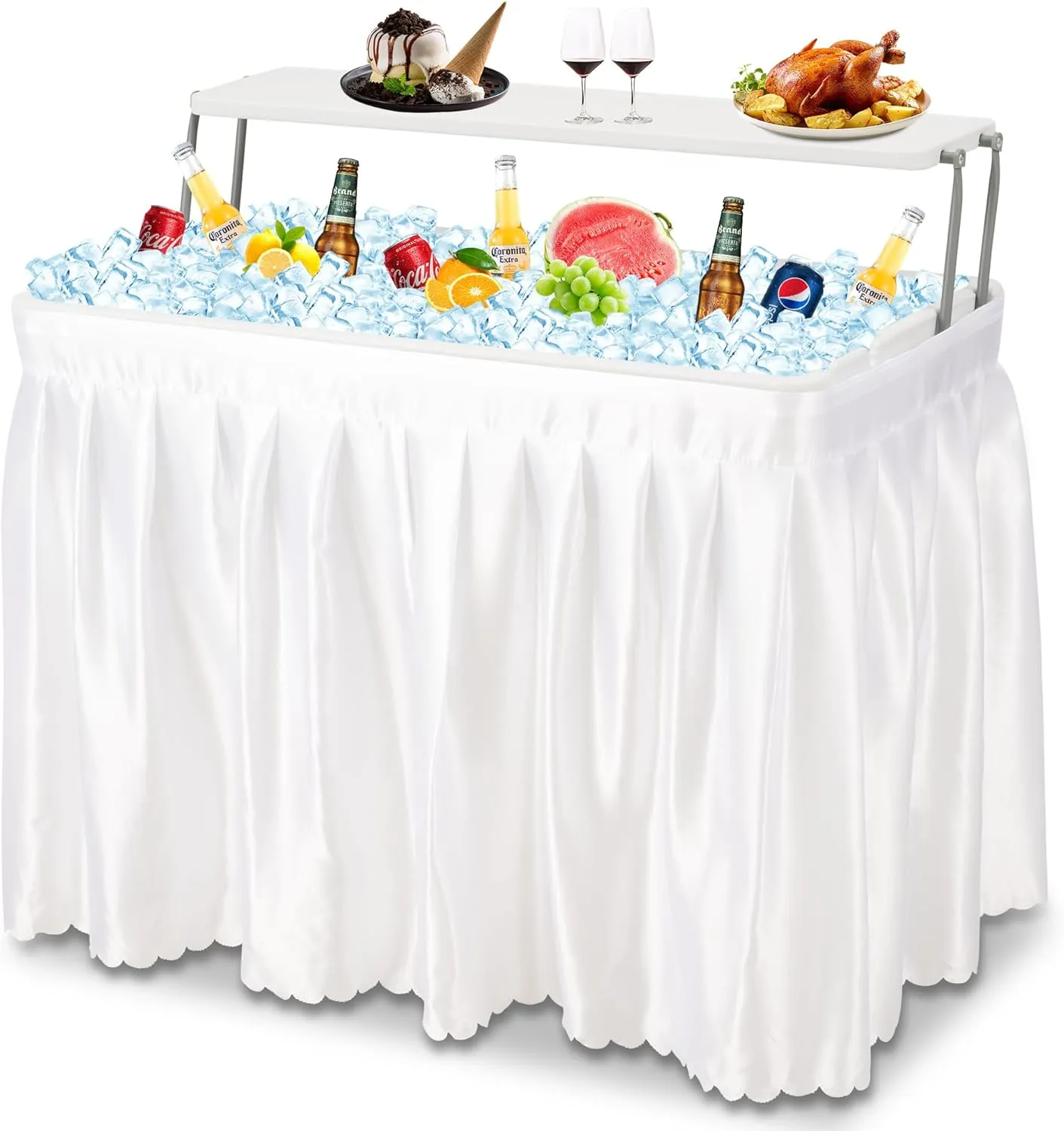 Dragosum Outdoor Cooler Ice Table with Drain and Shelf, Folding Table with Matching Skirt, Portable Table Coolers 4 Foot for Party BBQ Camping Wedding